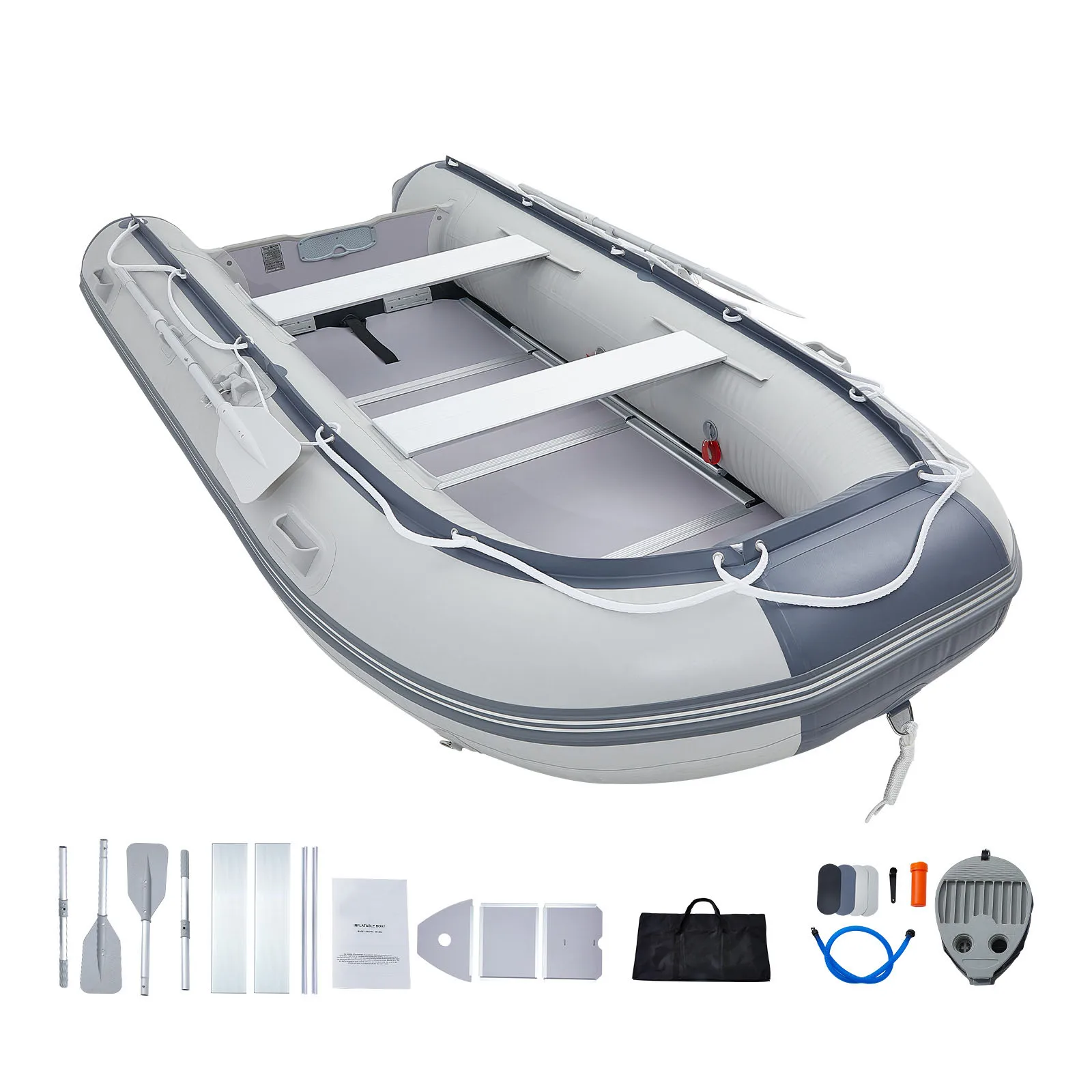 

VEVOR 6-Person Transom Sport Tender Boat with Marine Wood Floor and Adjustable Aluminum Bench Inflatable Fishing Boat Raft