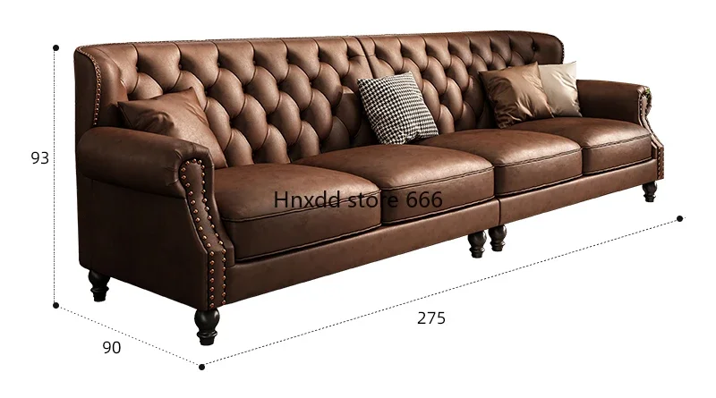 American Retro Sofa Fancy Leather Small Apartment Buckle Sofa First Layer Cowhide Canape Salon Furniture Couch