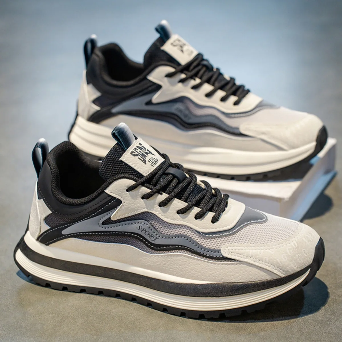 

Men's Thick-Soled Running Sneakers - Breathable Comfortable Versatile Shoes, New Trendy Casual Fashion Daily Sports Footwear