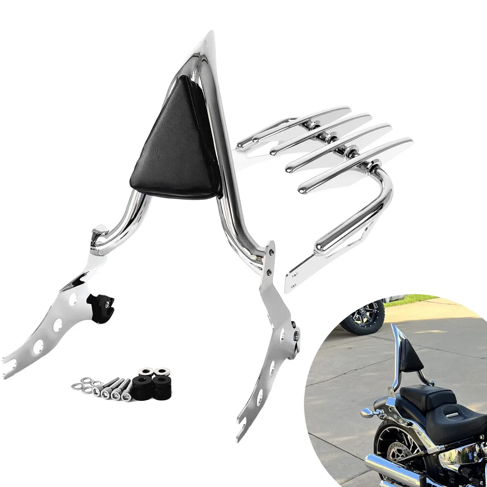 Chrome 1.5' Pipe Detachable Motorcycle Backrest Rear Sissy Bar & Luggage Rack For Harley Fat Boy FLFBS 18-26 Breakout 2013-2026