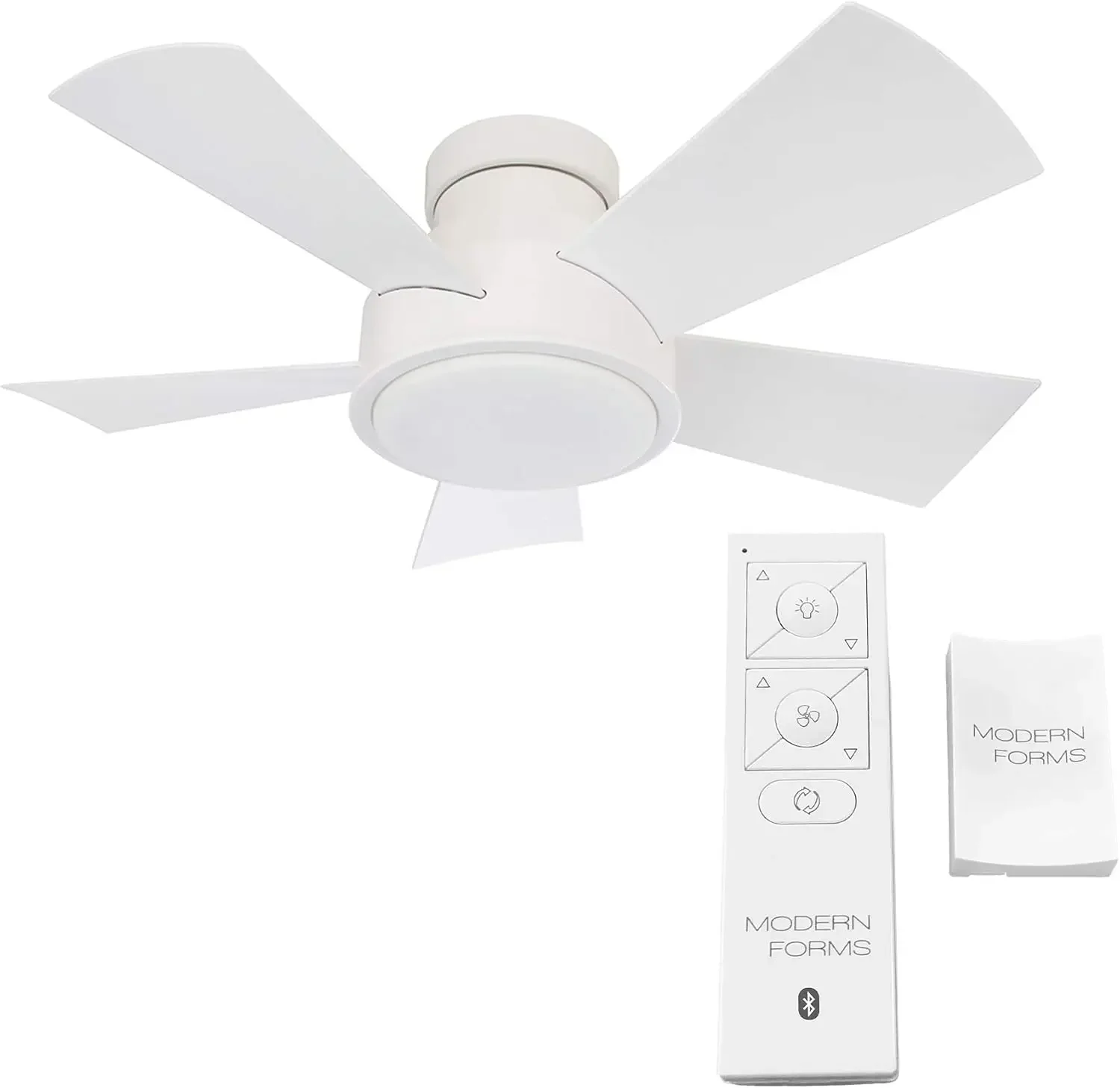 Vox Smart Indoor and Outdoor 5-Blade Flush Mount Ceiling Fan 38in Matte White with 3000K LED Light Kit and Remote Control works