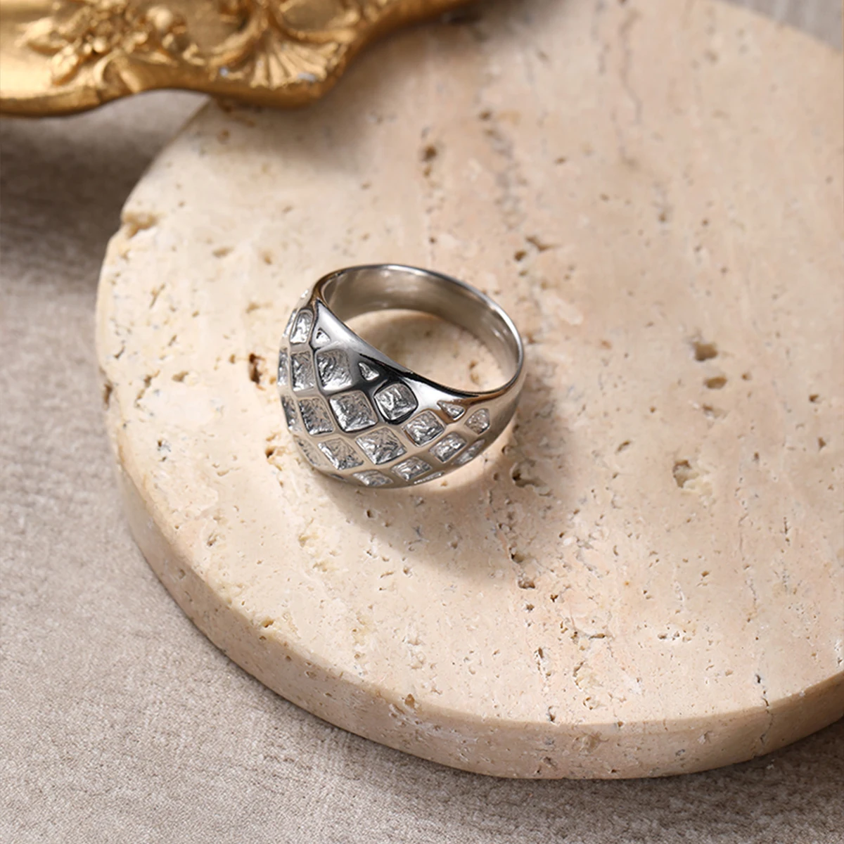 Luxury 17mm Stainless Steel Hollow Grid Ring Men Silver Color Plain Dome Statement Band Hip Hop Chunky Male Jewelry Size 10 11 view 5