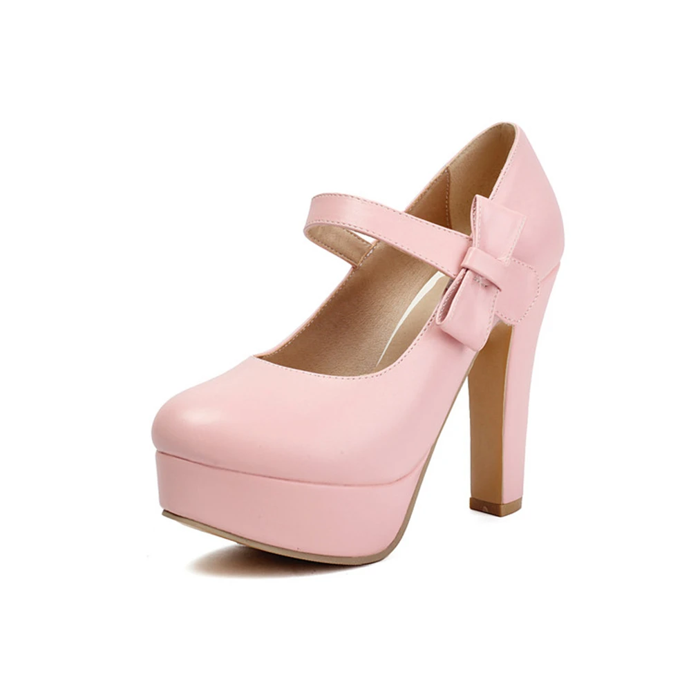 Zapatos de Tacón Alto con Plataforma para Mujer, Primavera 2026, Diseño Moderno con Lazo, Punta Redonda, Correa con Hebilla, Ideales para Bodas y Fiestas, Talla Grande 48 A4-14