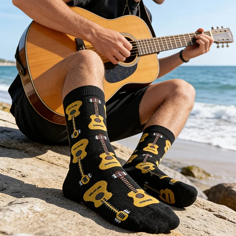 

1 Pair Of Men's Guitar Socks, Personalized And Creative Trendy Socks, Casual Sweat Absorbing And Odor Proof Long Tube Music Sock