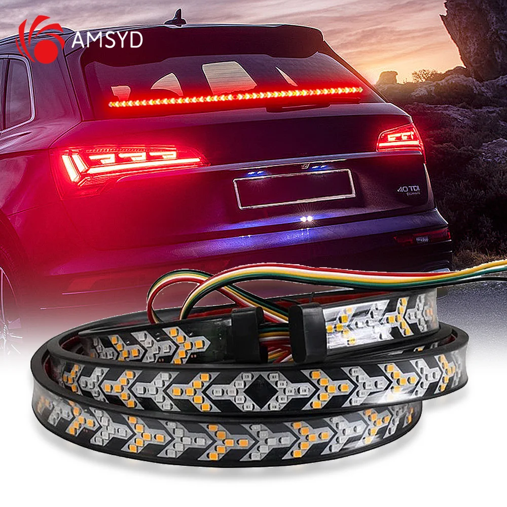 Car Tail Brake Warning Light Red Brake Rear Taillight Dynamic Sequential Yellow Turn Signal Arrow Flexible LED Strip 12V 24V