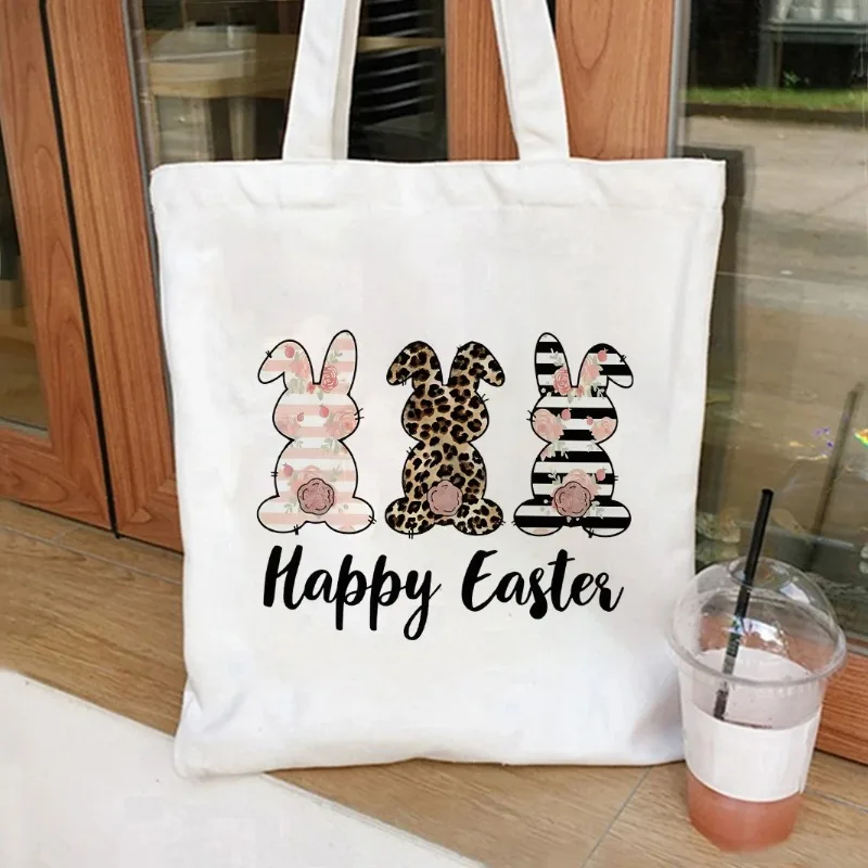 

Happy Easter Bunny Printed Shopper Tote Bags Kawaii Women Casual Shoulder Bag Large Capacity Handbag Student Canvas Shoulder Bag