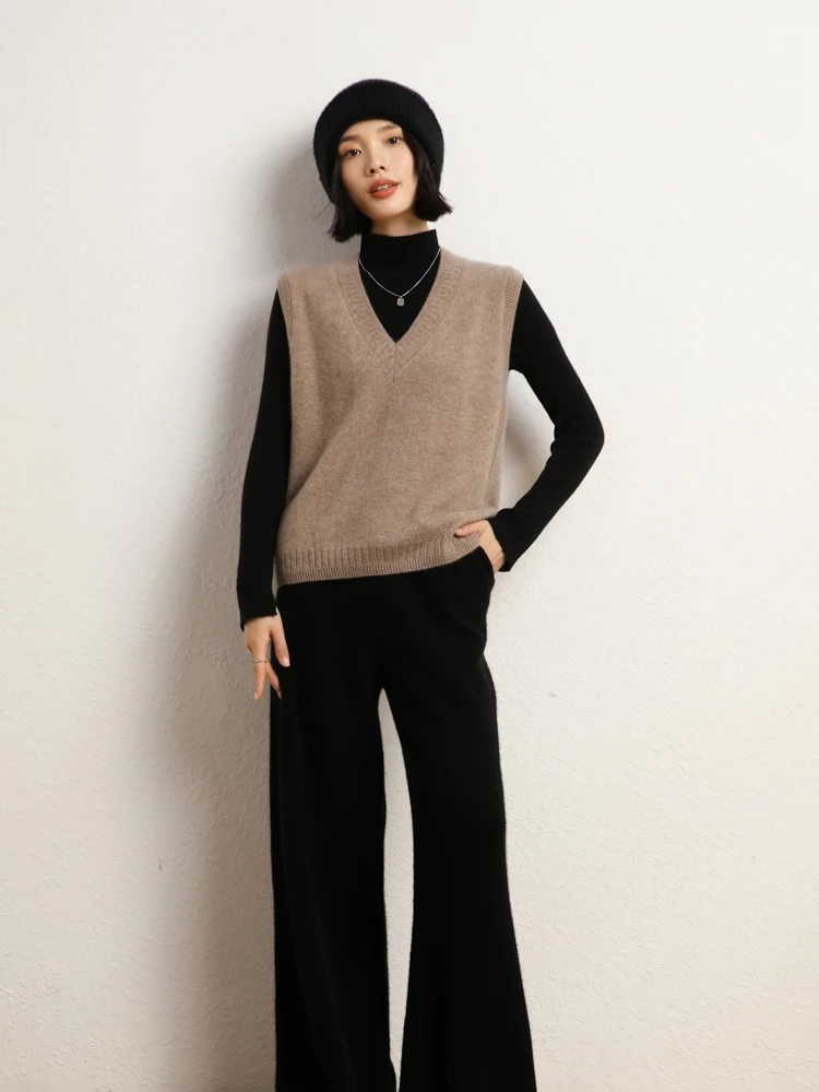 ANGEL delle nuove donne 100% cashmere con scollo a V gilet autunno inverno pullover senza maniche classico cashmere lavorato a maglia maglione spesso gilet