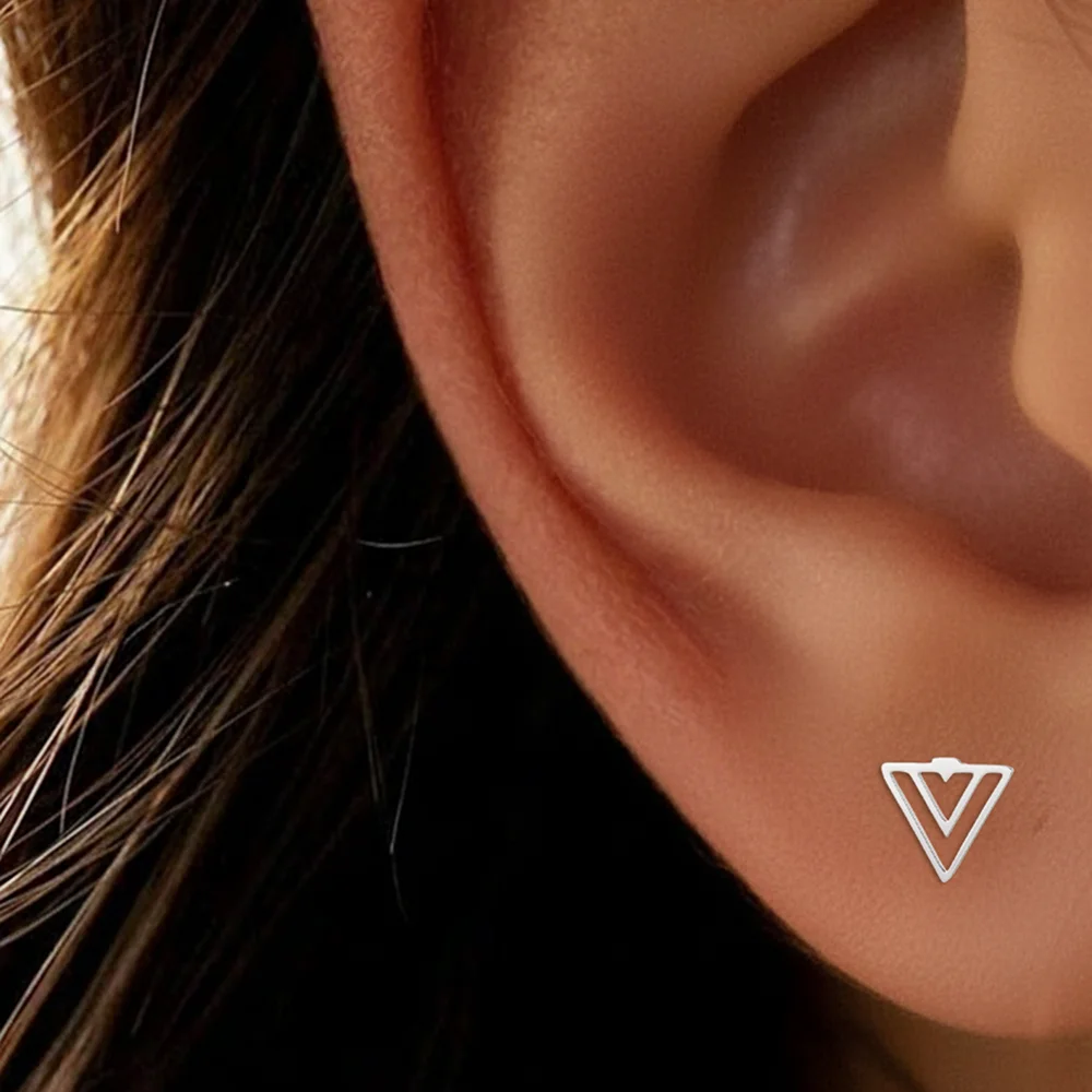 DGIDDK Stainless Steel Geometric Openwork Triangle Stud Earrings For Women Elegant, Minimalist, High-End Fashion Ear Accessories