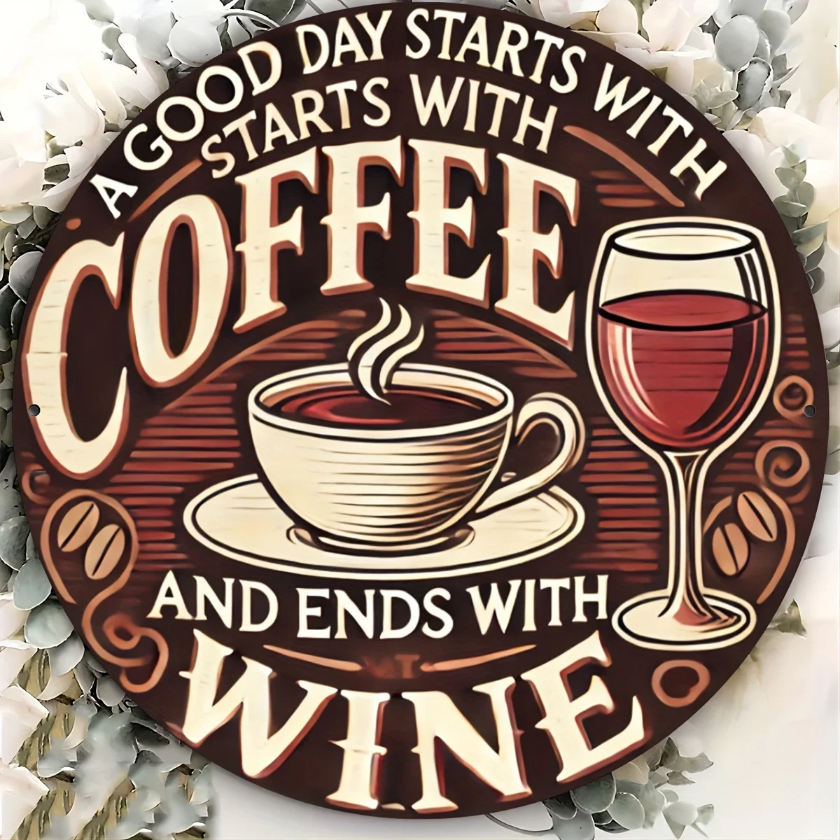 2D Flat, 2D Plane - 1pc of 2D Printed Metal Sign with a Circular Design, Suitable for Coffee and Wine, Measuring 19.81 cm. This
