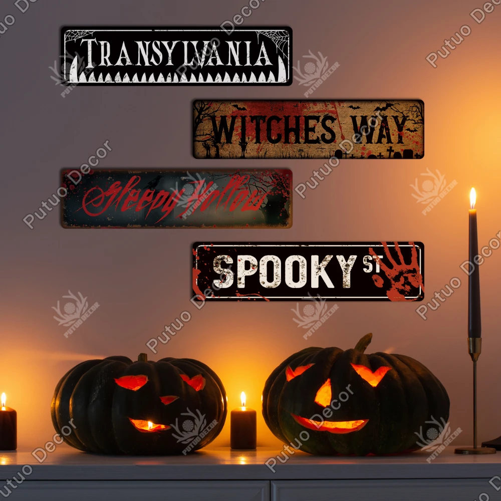 Putuo Decor  Happy Halloween Vintage Metal Tin Sign, Halloween Gift, Wall Art Decor for Home Living Room Bar Pub Club