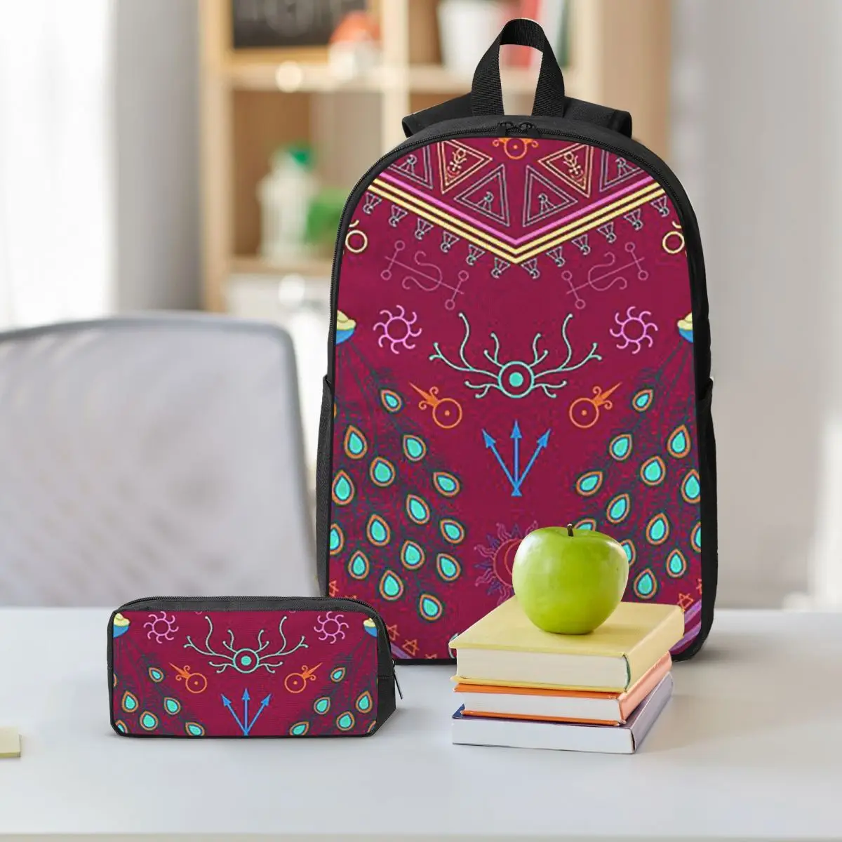 Mollymauk Tealeaf Inspired Print Backpack Student BookBag School Bag Computer Shoulder Bags 3ps Insulated Lunch Bag Pencil Case