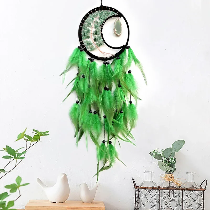 Dream Catcher Wind Chimes Multi-colors Crystal Stone Handmade Feathers Wall Pendants for Bedroom Festival Gifts Home Decoration