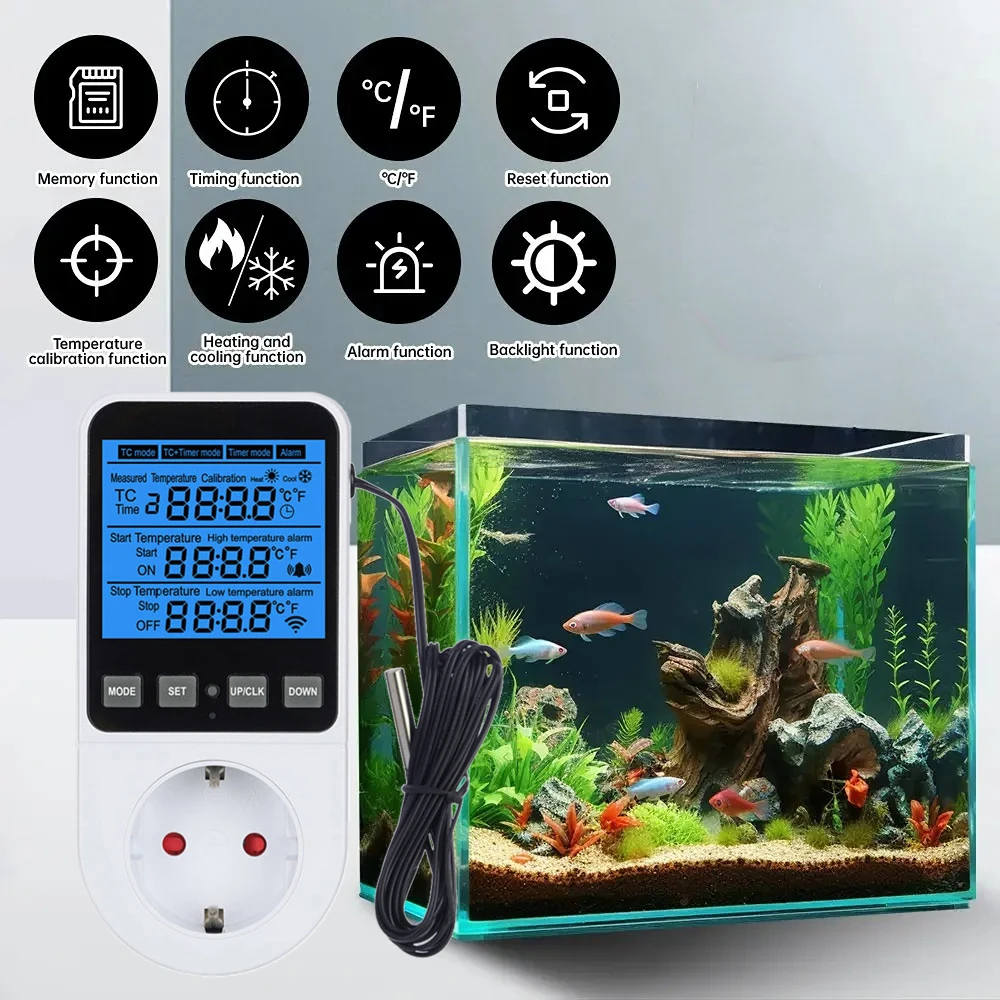 Digital Temperature Controller Socket Thermostat EU Plug 220V With Timer Switch Heating Cooling For Refrigerator Aquaculture