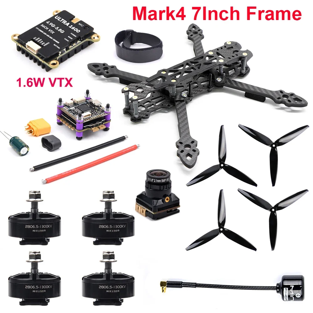 Mark4 7inch 295mm Carbon Fiber Frame F4 F405 Flight Control 60A ESC 2806.5 2807 1300KV Motor 5.8G 1.6W / 2.5W FPV VTX RC Set