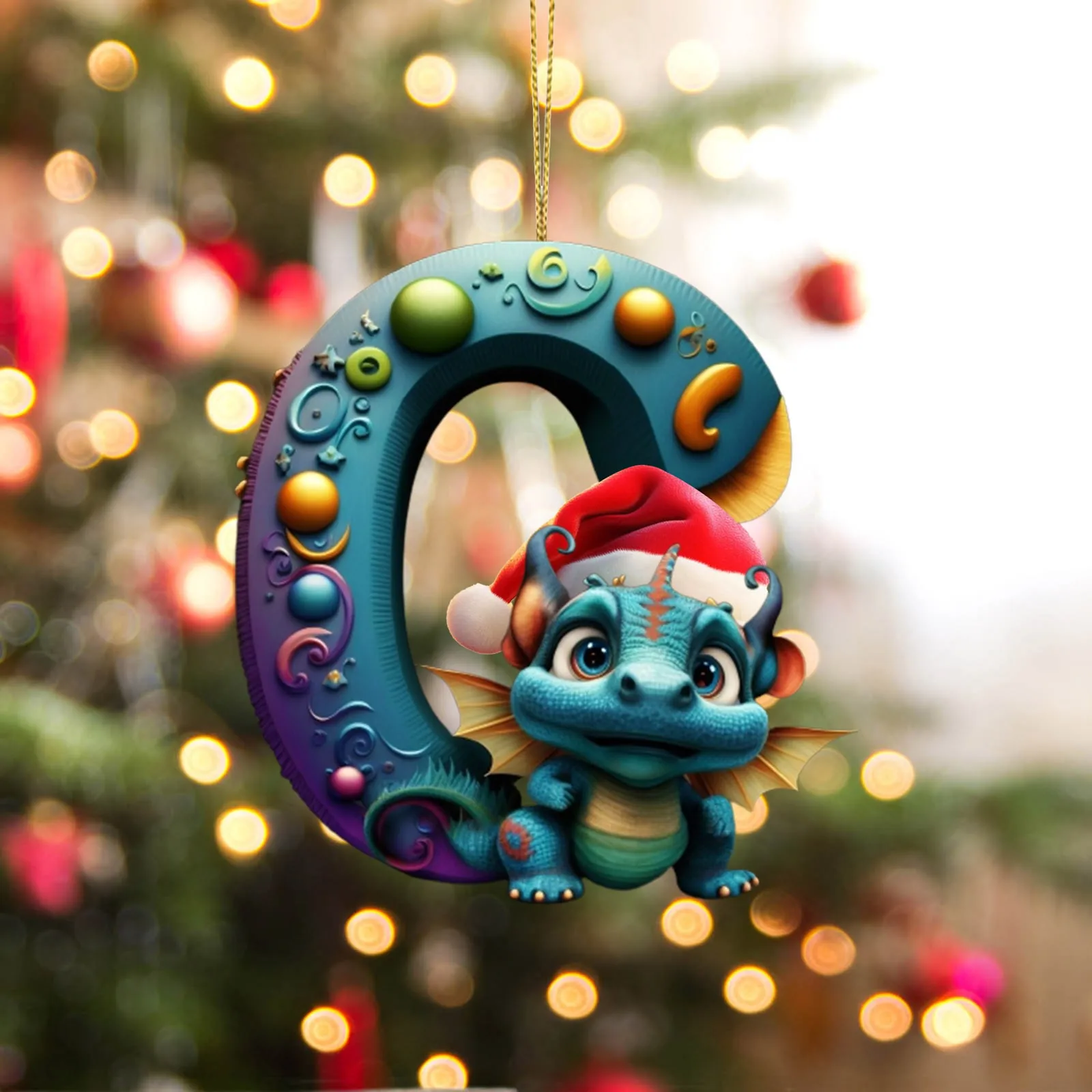 Xmas 26 Letters Cute Dragon Baby Hanging Christmas Ornament Tree Charm Decorations For 2024 New Year Home Tree Ornament Gifts