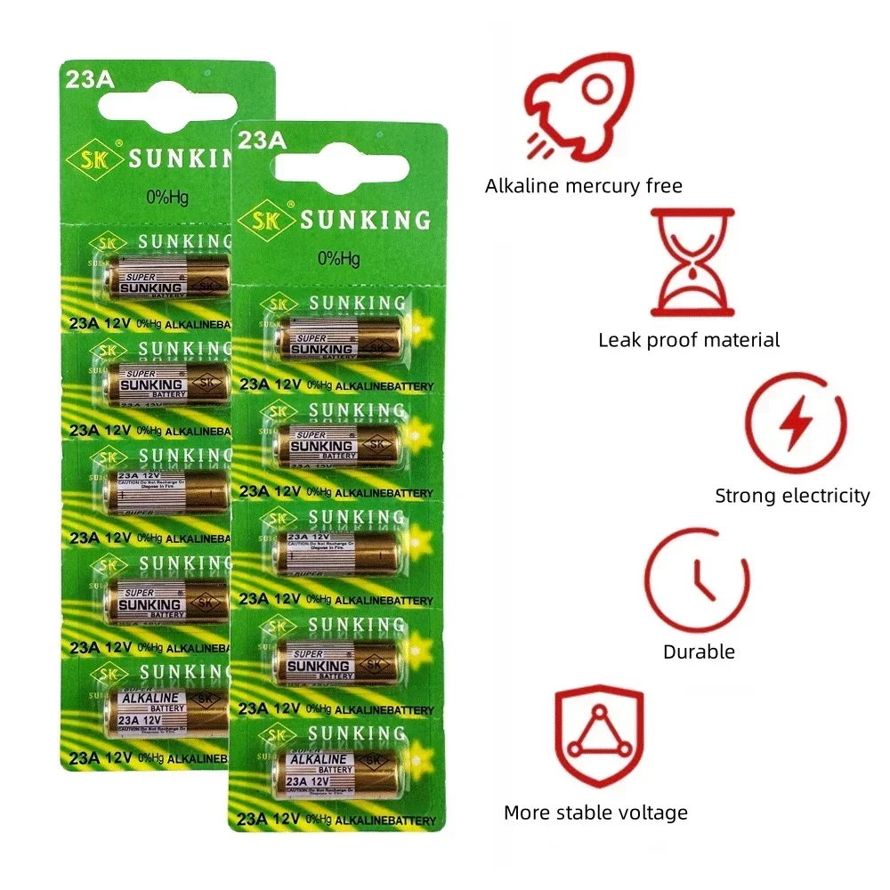 12V 23A 5PCS/1Card Dry Cell Alkaline Battery A23 23A 23GA A23S E23A MS21 V23GA GP23A LRV08 For car Alarm Remote Control Doorbell