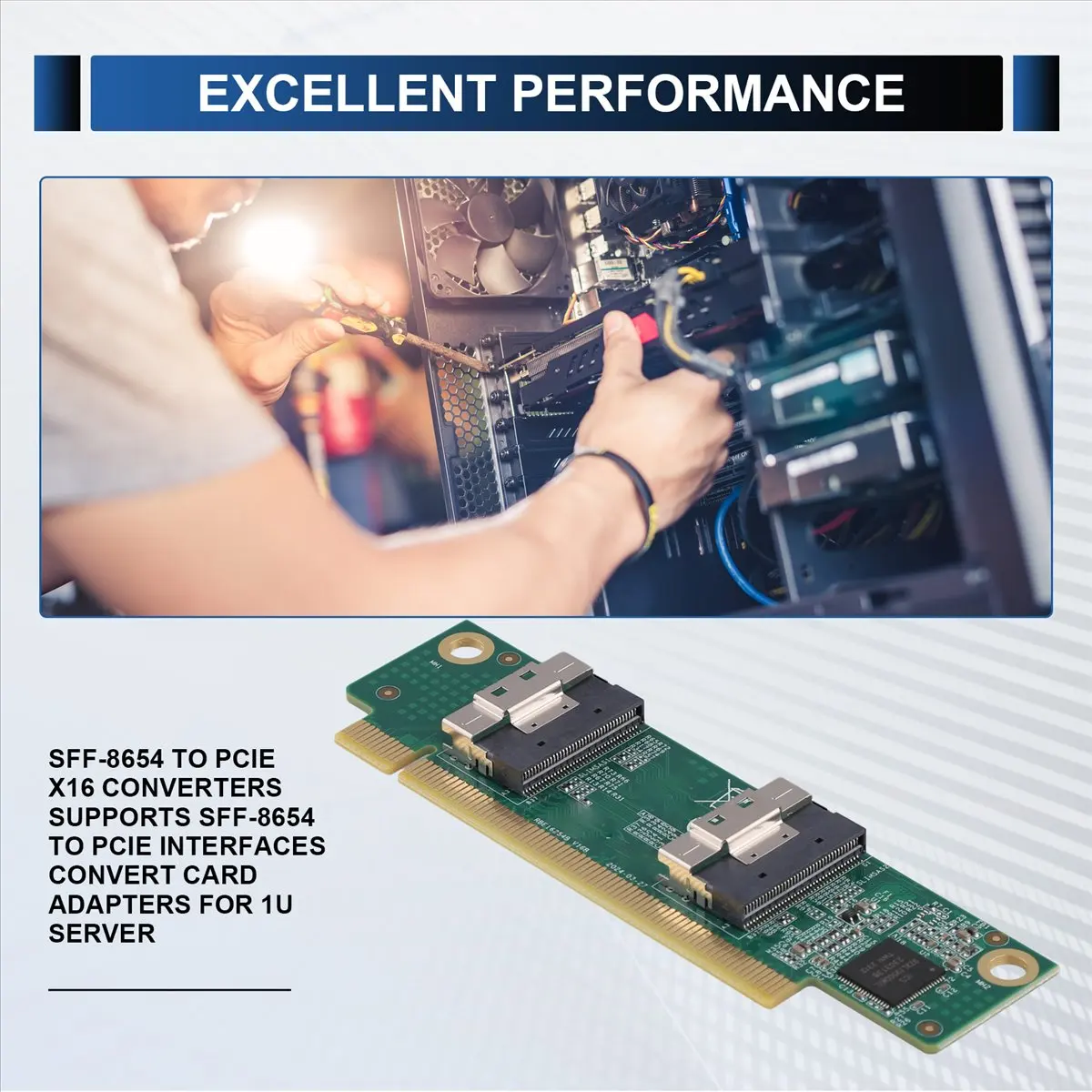 Super Sale SFF-8654 to PCIe X16 Converters Supports SFF-8654 to PCIe Interfaces Convert Card Adapters for 1U Server