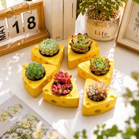 かわいいチーズ型多肉植物鉢 ミニ植木鉢 盆栽スタンド 室内カウンタートップ 窓辺 植物容器 装飾品