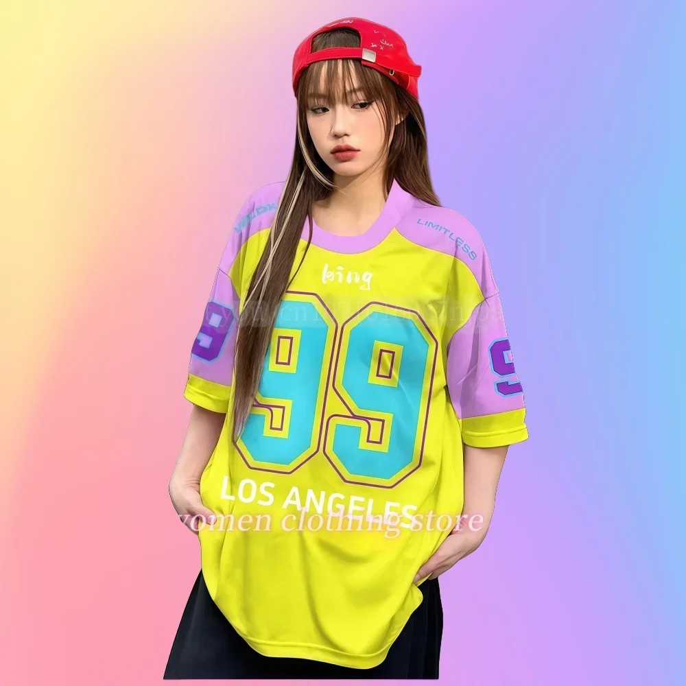 Women's Los Angeles No.99 Fashion Printed Round Neck T-shirt Summer Graphic T-shirt Baseball Jacket KING Sports T-shirt Women