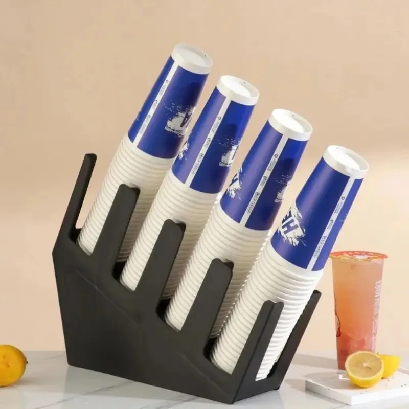 Picture 5: 2/4 Grids Disposable Paper Cup Holder, Plastic Space Saving Storage Rack, Black Countertop Cup Organizer
