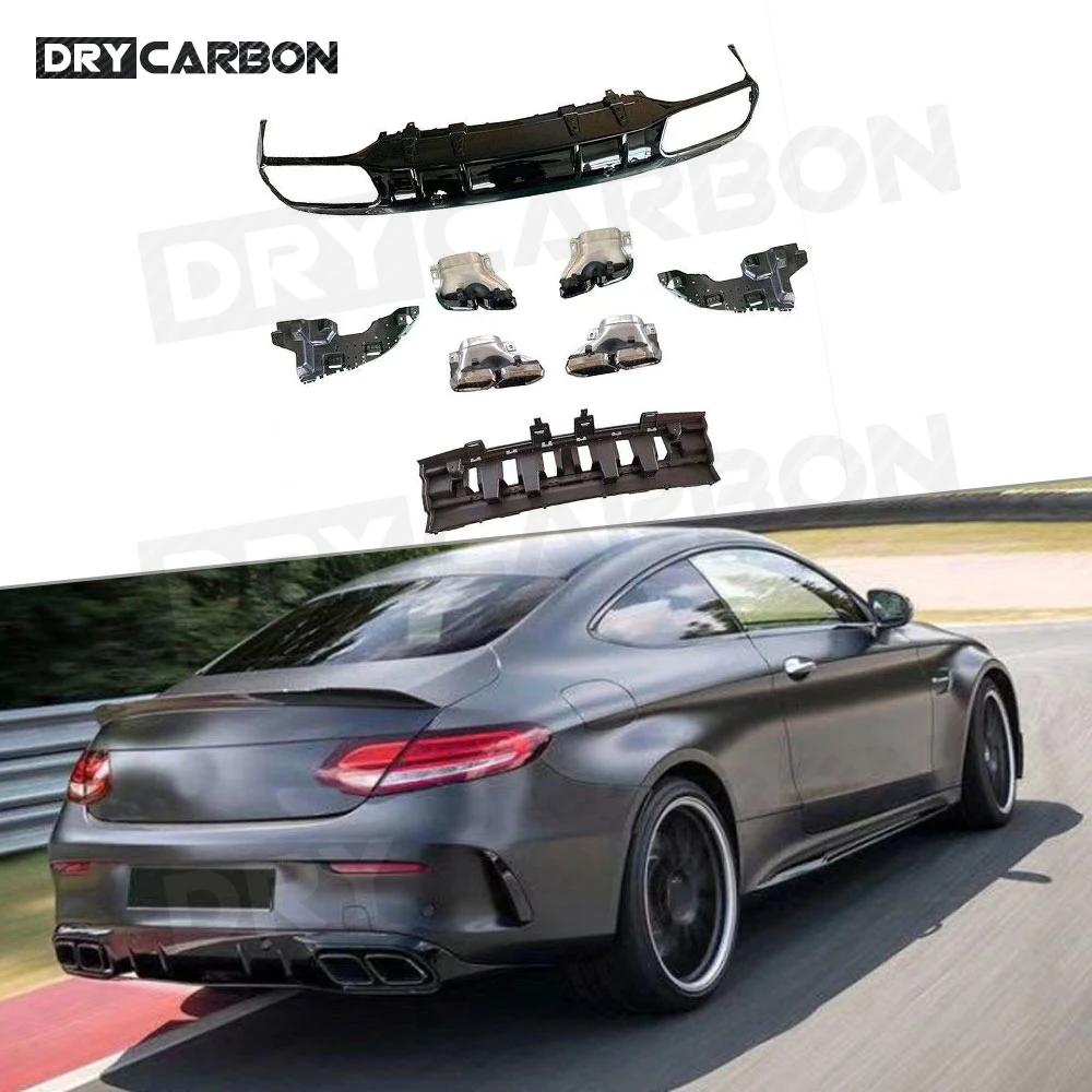 

Rear Lip Diffuser Spoiler with Exhaust Tips for Benz C Class W205 C205 C43 C63 AMG 2015-2020 ABS Bumper Aprons Car Styling