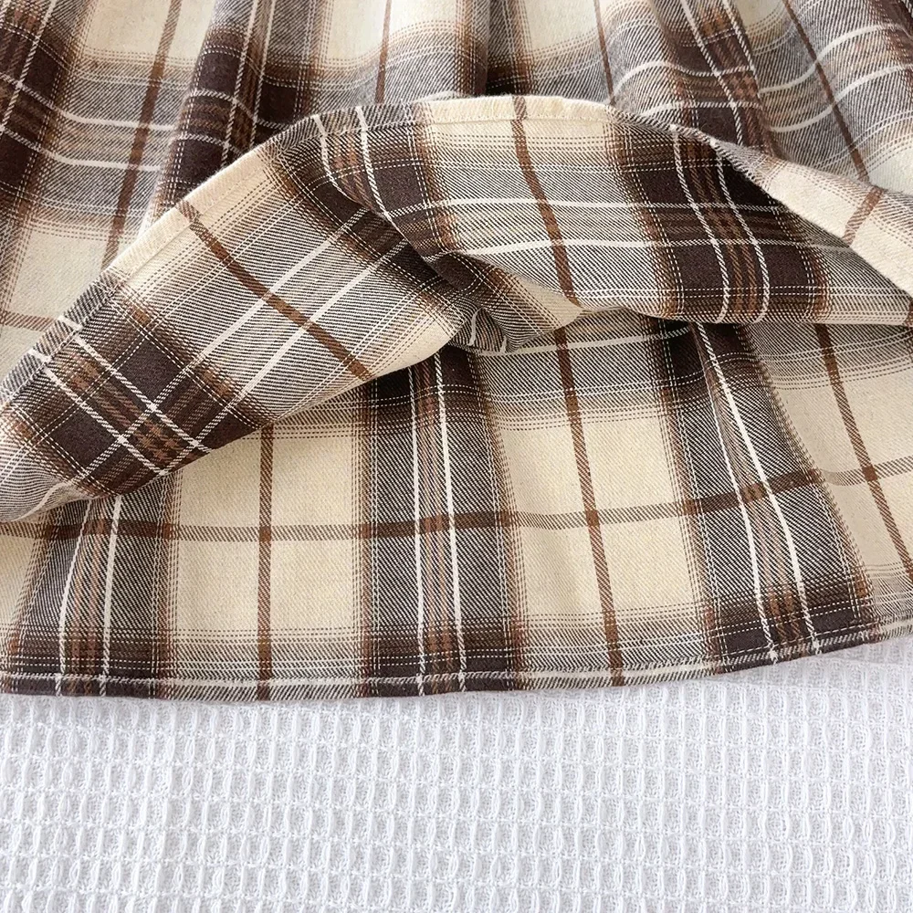Koreanische Version Langarm-shirt Gefälschte Zwei-stück mit Gürtel + Print Hut Outfits 3-7 Jahre Alt Herbst neue Plaid Mädchen Casual Kleider – Detail 8
