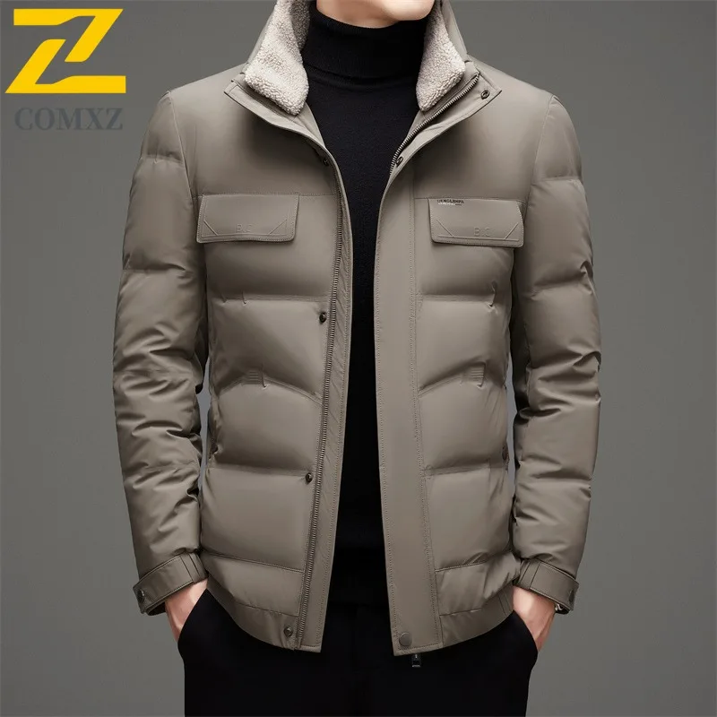 COMXZ Men Short Down Jacket Turndown Collar Outdoor Commuting Office Warm Parka Hiking Travel Cold Protection Autumn Winter Coat