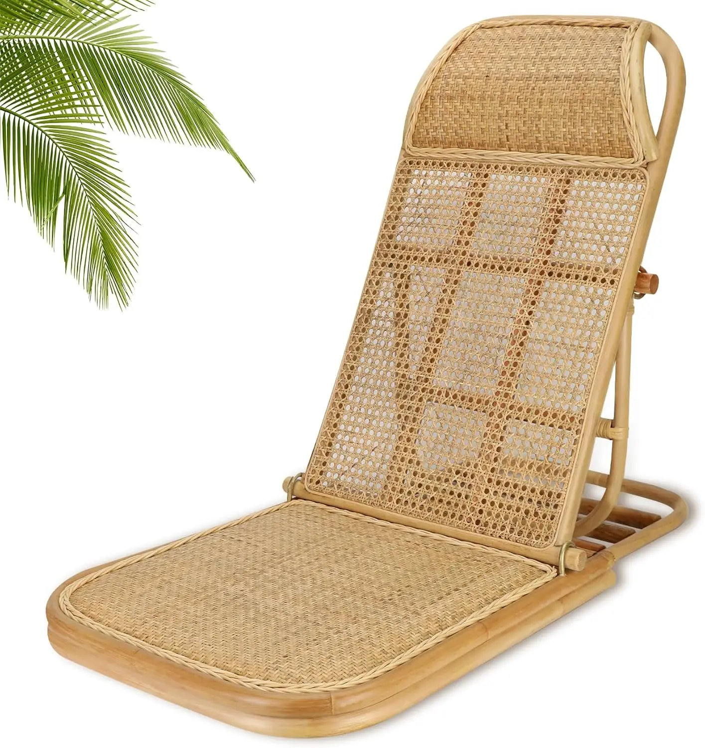 

Chair Folding Portable, 4-Level Adjustable Chaise Lounge, Rattan Beach Chair, Floor Wood Chair,Pool Lounger Recliner, Portable W