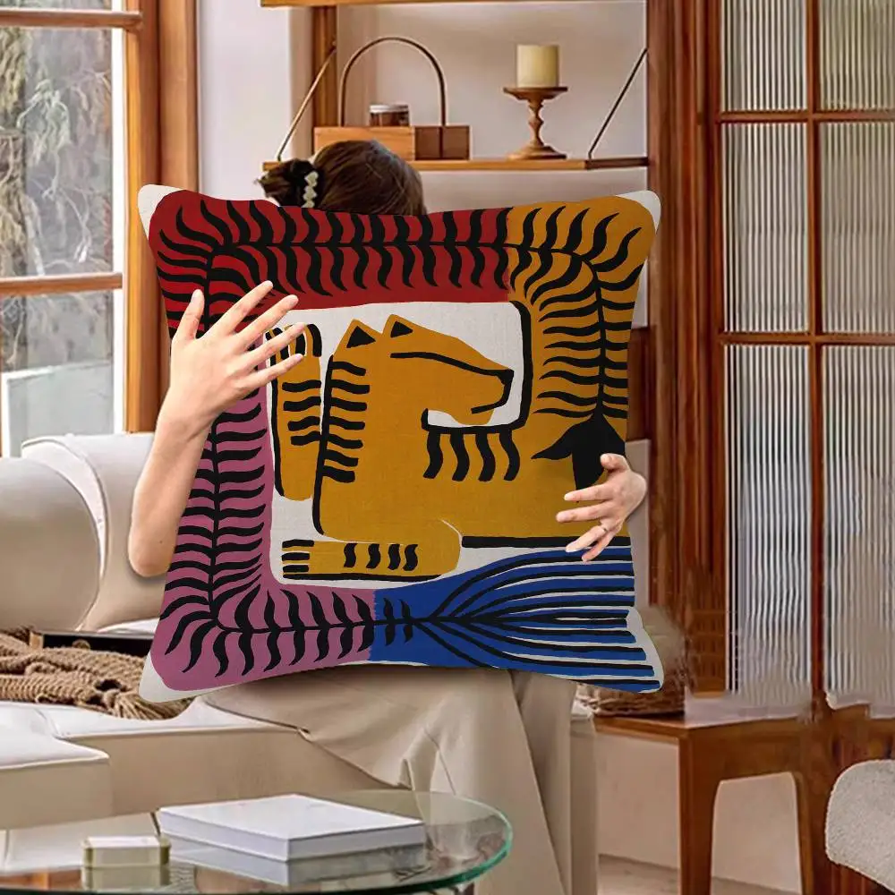 Altes Ägypten, abstrakter, farbenfroher Tiger- und Leoparden-Kissenbezug, Auto-Kissenbezug für Sofa, Auto, Weihnachtsgeschenk, 40 x 40 cm, 45 x 45 cm – Detail 8