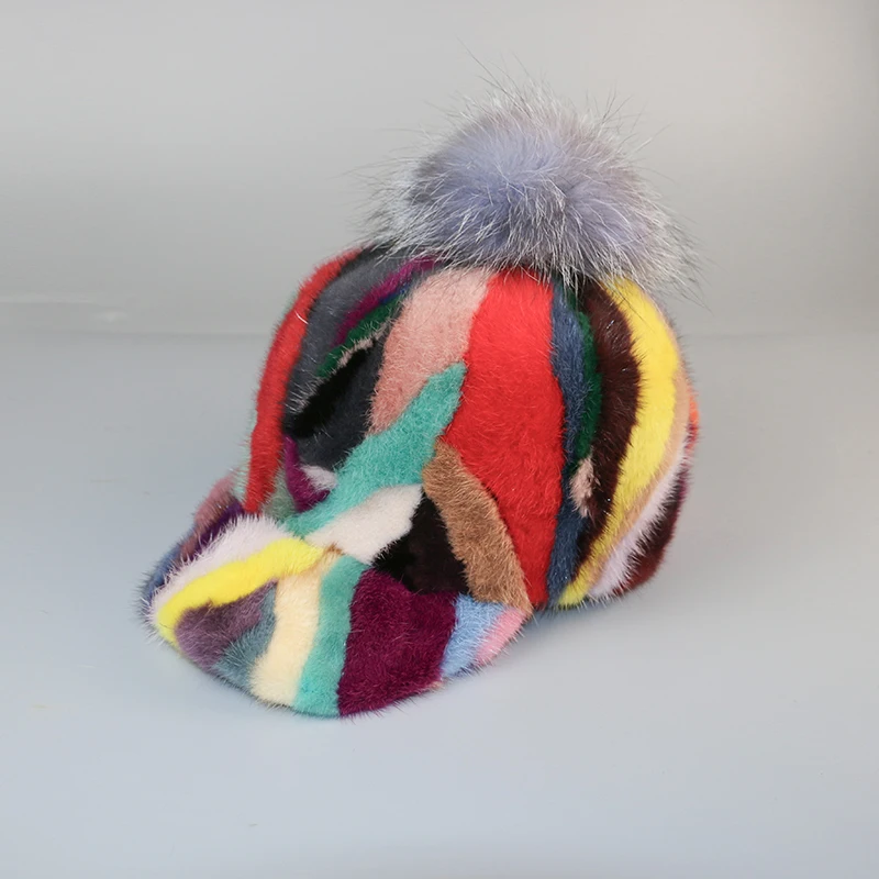 Heißer Verkauf Frauen Echte Echte Natürliche Nerz Pelz Hut Luxus Dame Elegante Stilvolle Warme Kappen Erwachsene Handgemachte Warme Winter Baseball Kappe – Detail 8