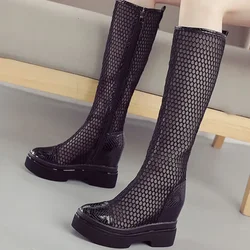 Mesh Fabric Women's Boots New Baotou Sandals with Increased Height Breathable Thick Soled Clear Boots for Women Transparent