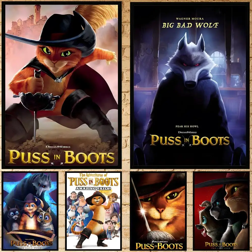 movie Puss in Boots: The Last Wish Poster Poster HD Waterproof Self-adhesive Art Print Wall Decor for Bedroom Living Room Gift