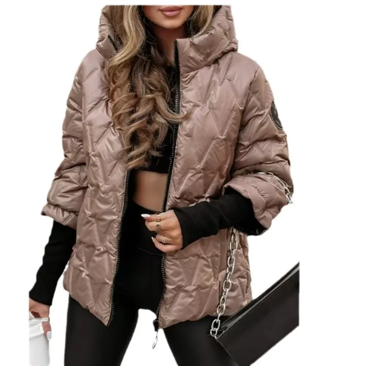 Mulheres parkas manga cheia com capuz grosso sólido zíper casacos soltos bolsos casuais streetwear jaquetas senhora quente outono inverno 2025