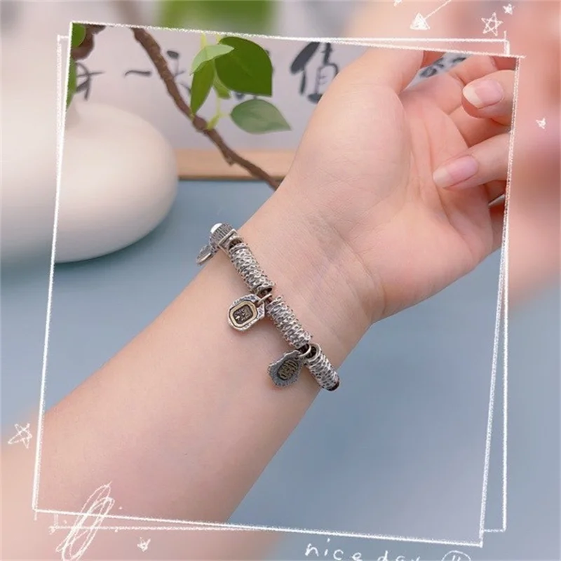 

Sterling Silver Bracelet S925 Gift For Men and Women DIY Lovers Originality Boy Charm Festival Retro Fashion Jewelry