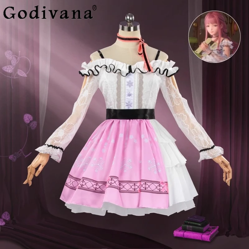 

Game Anime Pink Dress for Women High Waist Sweet Role Playing Dress Female Long Sleeve Cute Cosplay Costumes Dress Set