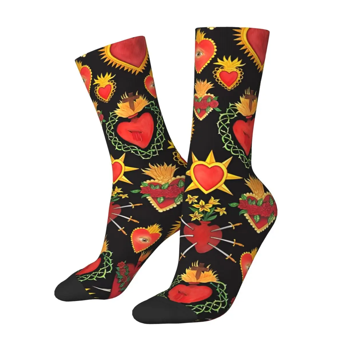 Retro Sacred Heart Men's compression Socks Unisex Street Style Seamless Printed Novelty Crew Sock