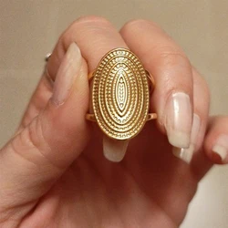 Exaggerated Punk Elliptical Broad Surface Rings Adjustable Opening Stainless Steel Ring for Women Personality Fashion Jewelry