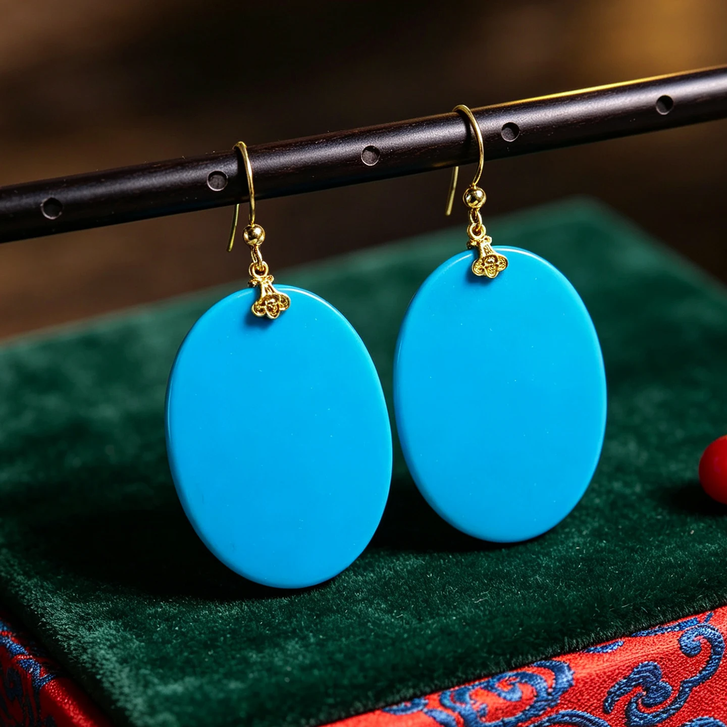 14k-gold-plated-turquoise-earrings-oval-dangle-earrings-ethnic-style-women's-jewelry-simple-fashionable-versatile-ear-jewelry