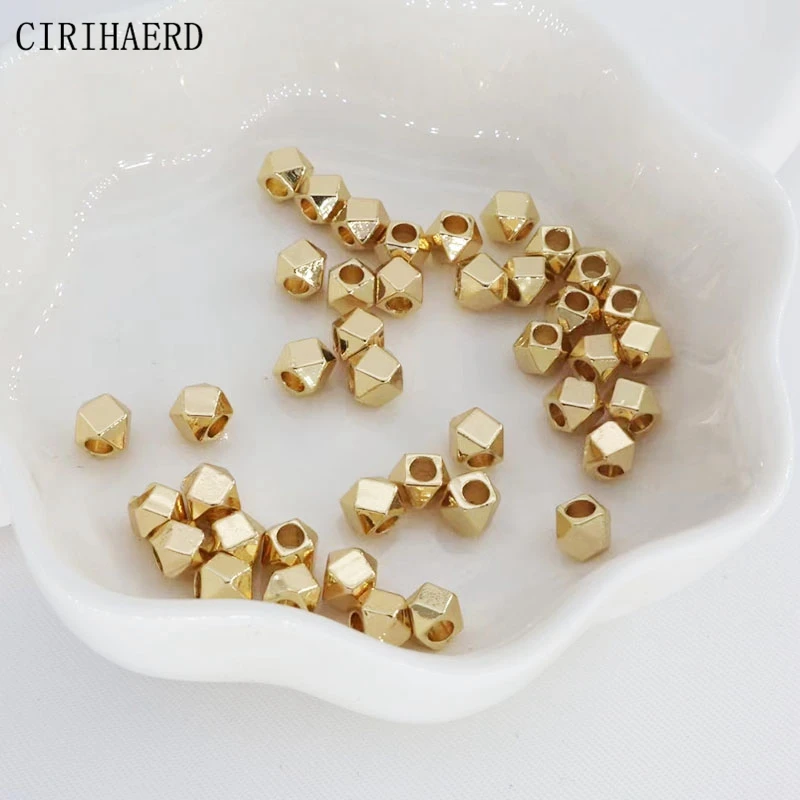 50pcs/lot Square Separators Beads 14K Gold Plated Metal Necklace Spacer Beads For Jewelry Making Materials Loose Bead Wholesale