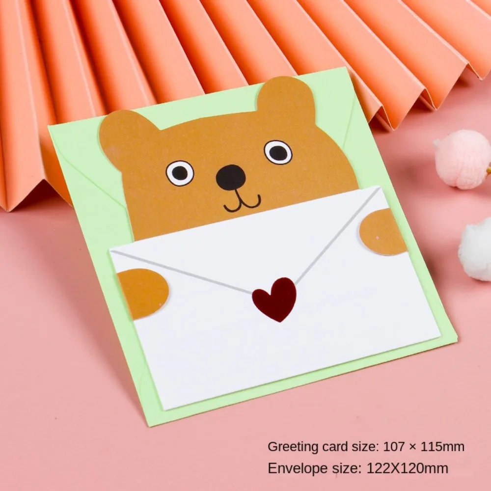 6PCS Bear Rabbit Blessing Thank Envelope Ins Cartoon Decoration Letter Paper Folded Cute Cartoon Greeting Card New Year Gift
