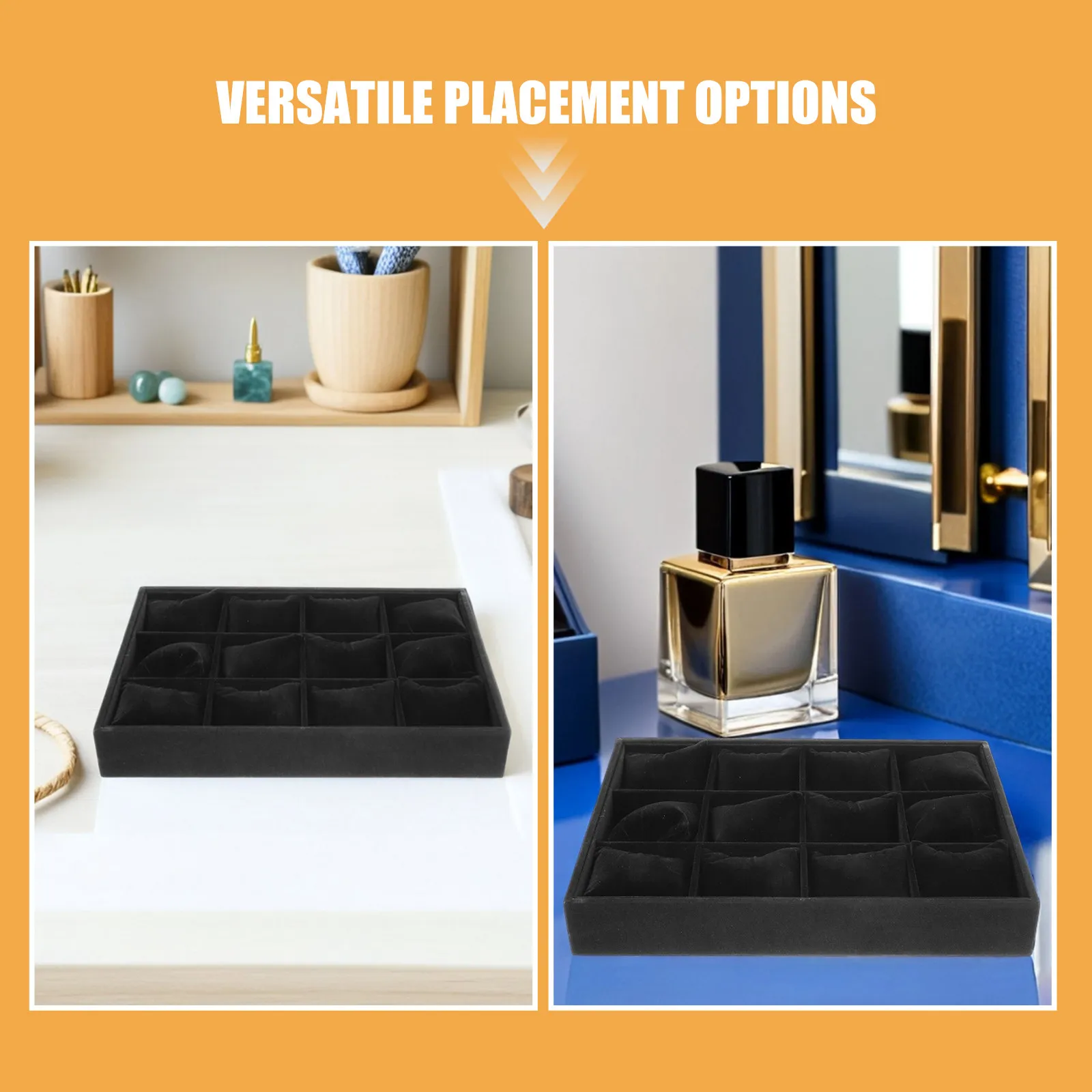 2PCS Watches Bangle Tray Black 12 Grids Display Case with Pillows Tangle-Free Organizer for Collections Travel and Home D