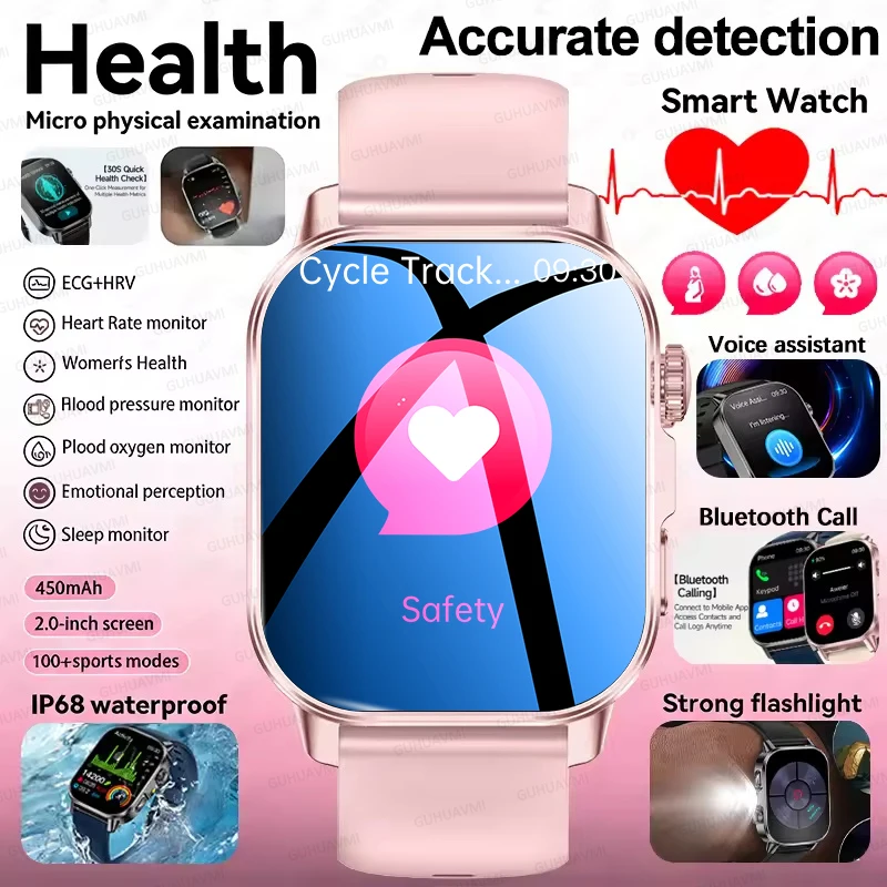 

Новые умные часы для здоровья с ЭКГ+ППГ и ИИ, 2,0-дюймовый HD AMOLED-экран, измерение артериального давления, уровня мочевой кислоты, липидов крови, Bluetooth-звонки, фонарик