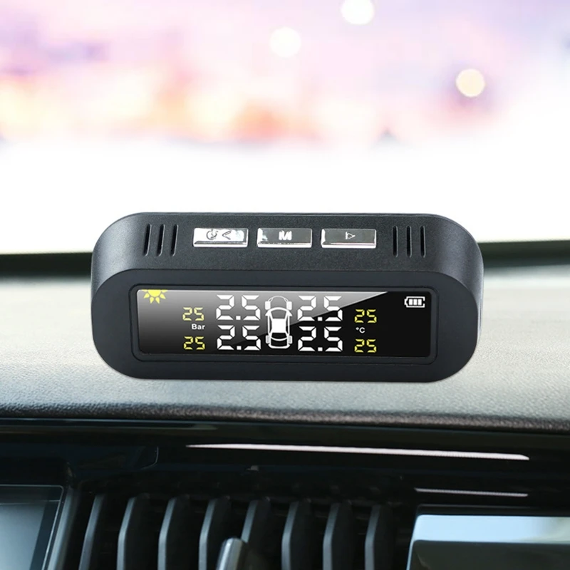 Tpms sistema de monitoramento pressão dos pneus carga solar retroiluminação automática display lcd 4 sensores para carros suv caminhões campistas