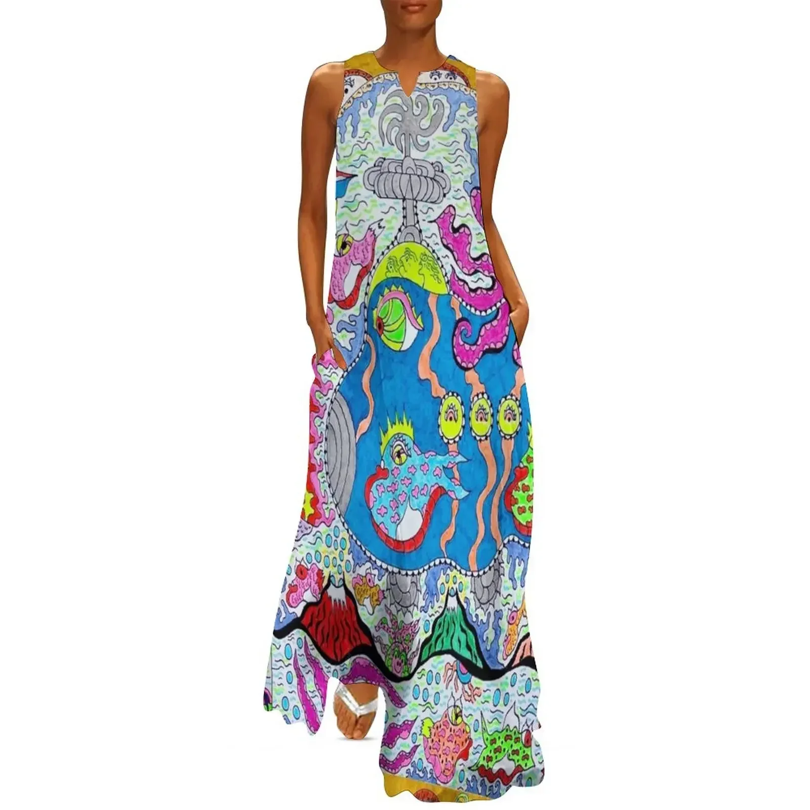 

SUPERSONIC Volcanic Fish Sonar Submarine Long Dress Prom gown Dress