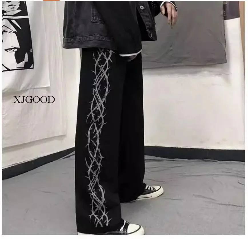 

2026 Hot Selling Fashion Trend High Street Retro Spine 3D Printed Harajuku Loose Straight Leg Wide Leg Pants Casual Pants