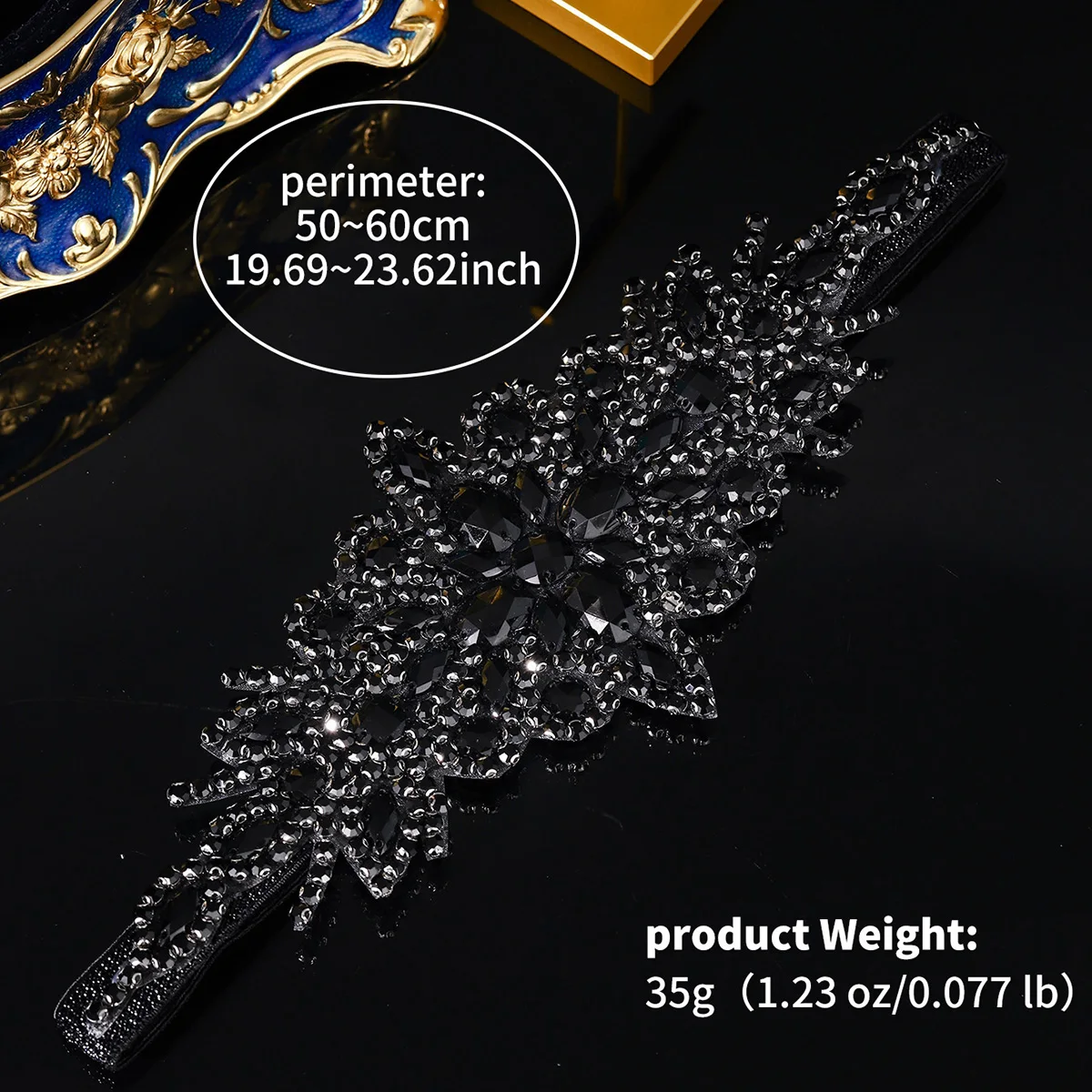 Miallo Vintage 1920s Great Gatsby Black Rhinestone Headband Elegant Black Crystal Flapper Headpiece for Gothic Wedding Prom Part view 4