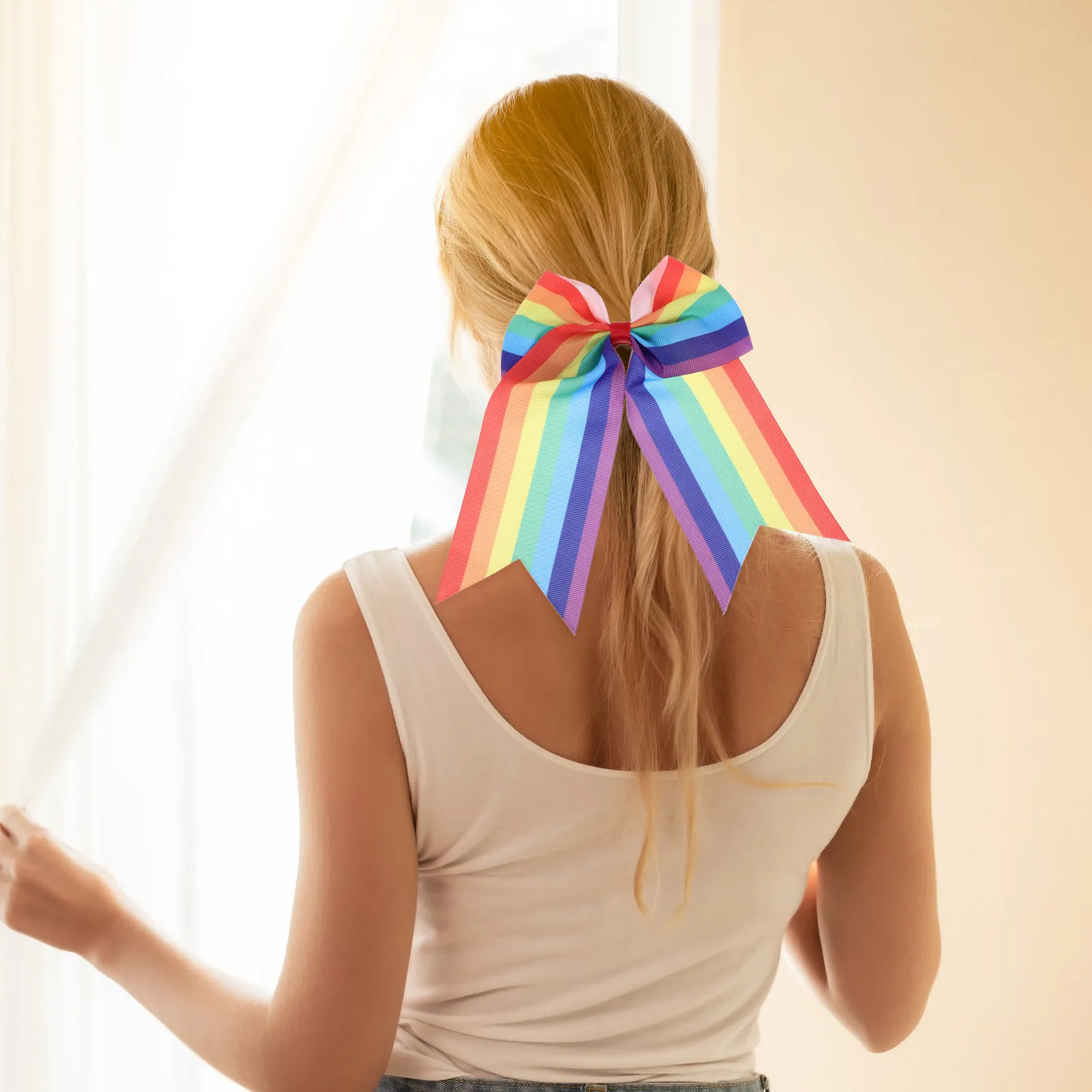 

6pcs Rainbow Accessories Colorful Scrunchies For Elastic Ponytail Holders Bowknot Ties Thin Hair Women Styling Hair Bands