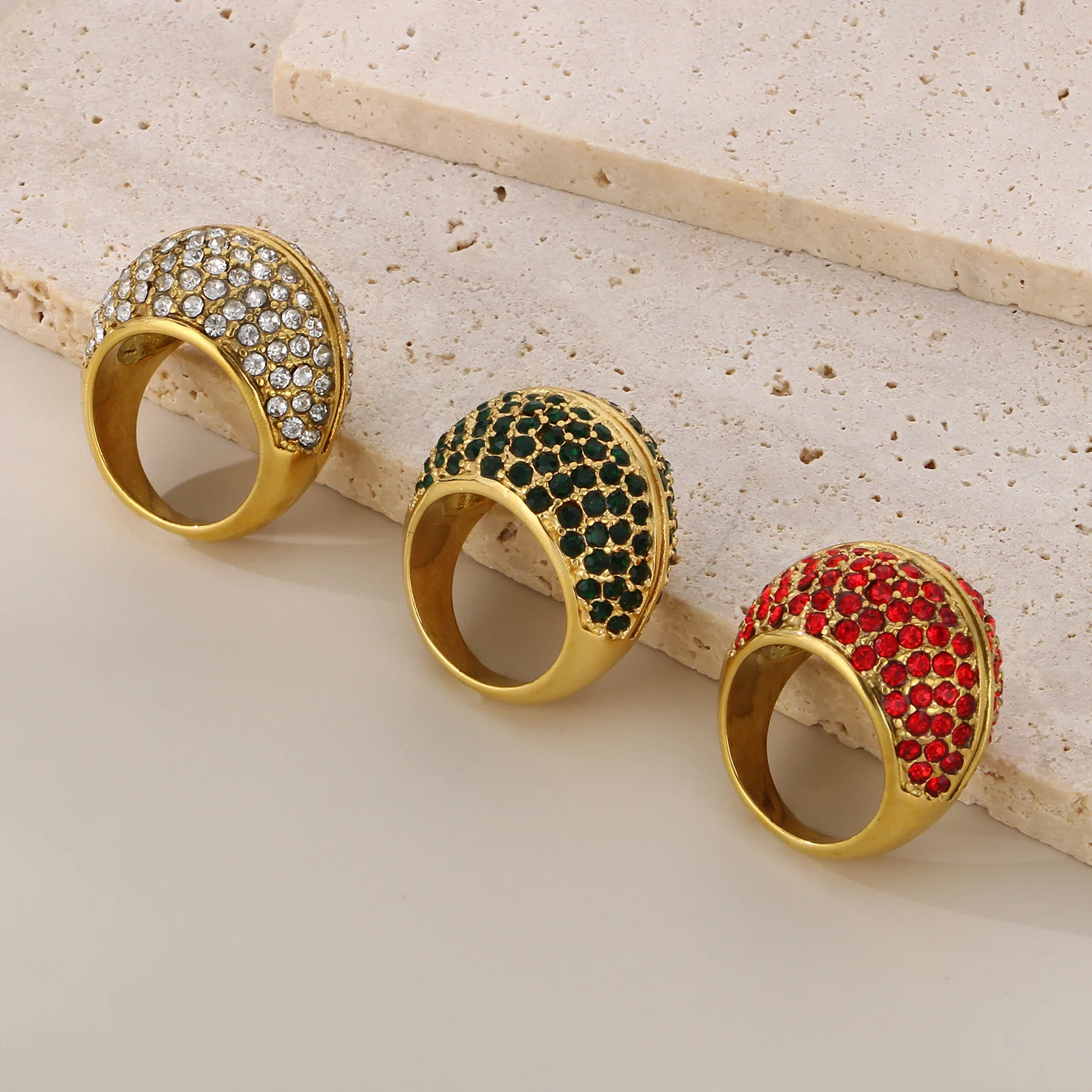 KALEN Luxury Cubic Zirconia Pave Stainless Steel Fashion Ring High Quality Women Classic Exquisite Finger Jewelry Bijoux Gift