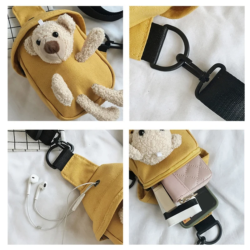 Bolso de pecho de muñeca de dibujos animados para mujer, bolso de oso deportivo, bolso de mensajero informal, Mini bolso de lona para estudiantes