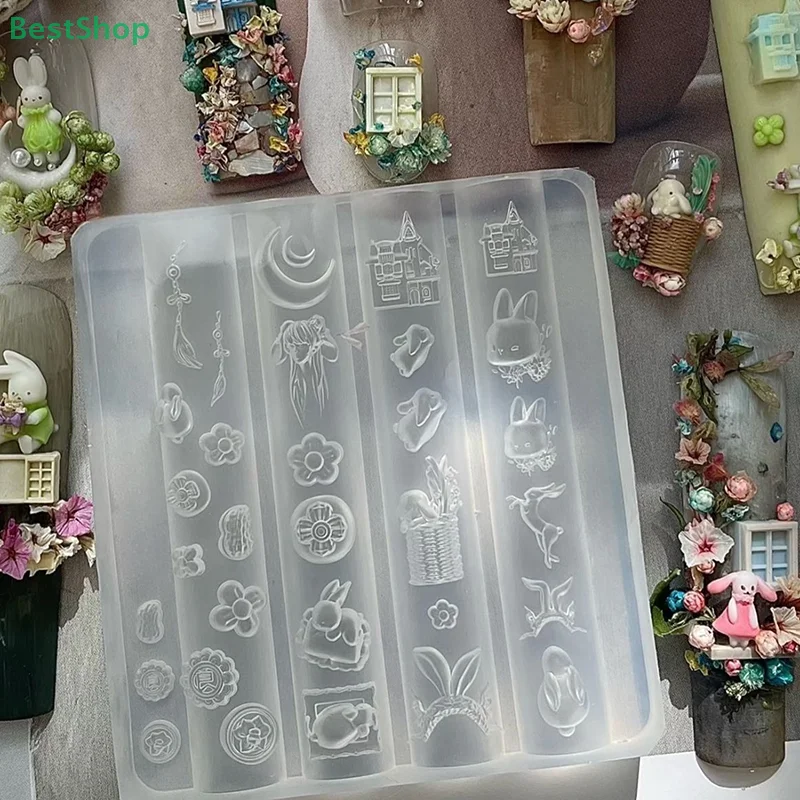 ♥ ♥ ♥ 3D سيليكون مسمار الفن العفن الإغاثة أرنب، كعكة القمر، القمر تصميم DIY مسمار ديكور قوالب مانيكير شفافة